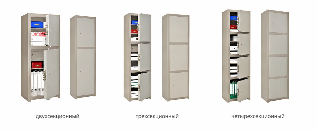 Двух-, трёх- и четырёхсекционные бухгалтерские сейфы