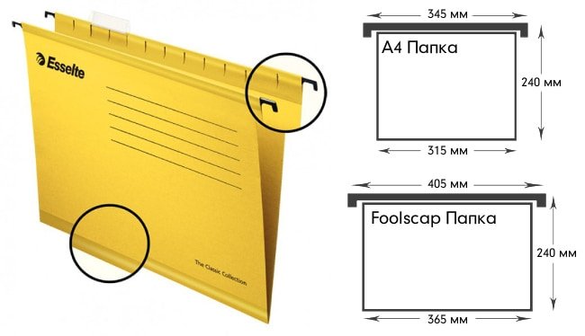 Подвесная папка Foolscap. Размеры формата Foolscap в сравнении с А4.