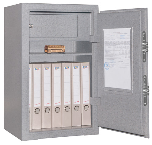 Сейф US 412 — открытый, цвет серый.