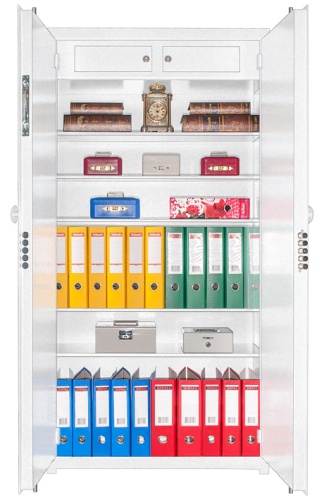Сейфовый шкаф D-82G — открытый, бело-серебристый (цвет 28)
