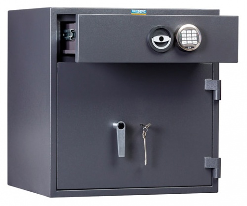 Депозитный сейф VALBERG DSC 67 EK — с открытым загрузочным отделением.