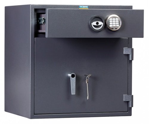Депозитный сейф VALBERG DSC 67 EK — с открытым загрузочным отделением.