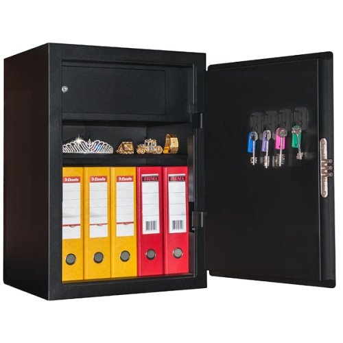 Сейф AGATE LT-63K (черный дымчатый) — открытый, внутреннее устройство.