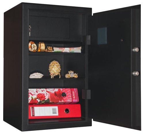 Сейф AGATE SV 65 EL+K (открытый с 2 полками), цвет дымчато-чёрный.