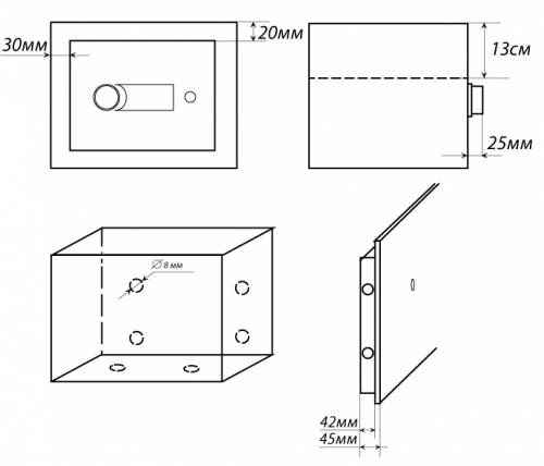 Сейф SAFEtronics NTL-24 (схематическое изображение, размеры)
