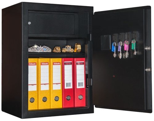 Бухгалтерский сейф AGATE LT-63EL — открытый, цвет дымчато-чёрный.