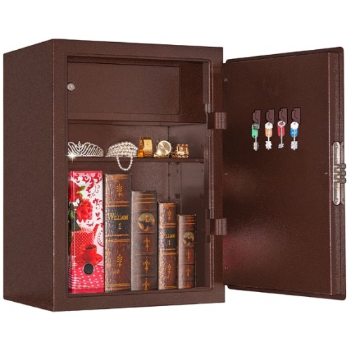 Бухгалтерский сейф AGATE LT-63K (медный антик) — открытый, внутреннее устройство.